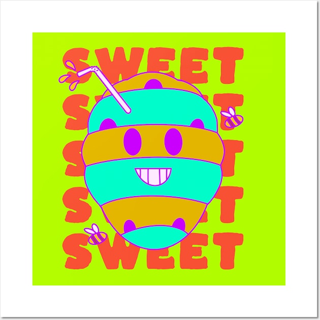 Sweet Honey, Kawaii Bee Hive Wall Art by vystudio